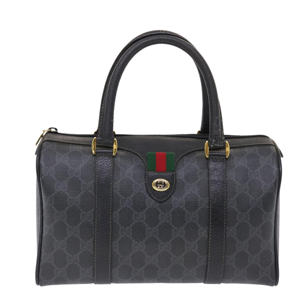 GUCCI GG Canvas Web Sherry Line Hand Bag PVC Leather Black Red Green Auth 49786 - Picture 13 of 16